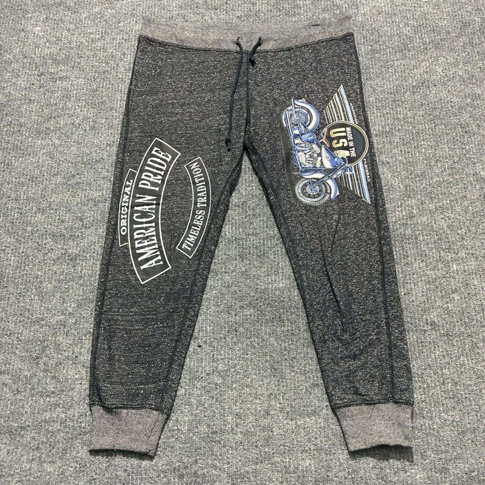 US Apparel Mens Jogger Pants Size XL Gray Motorcycle Graphic American Pride